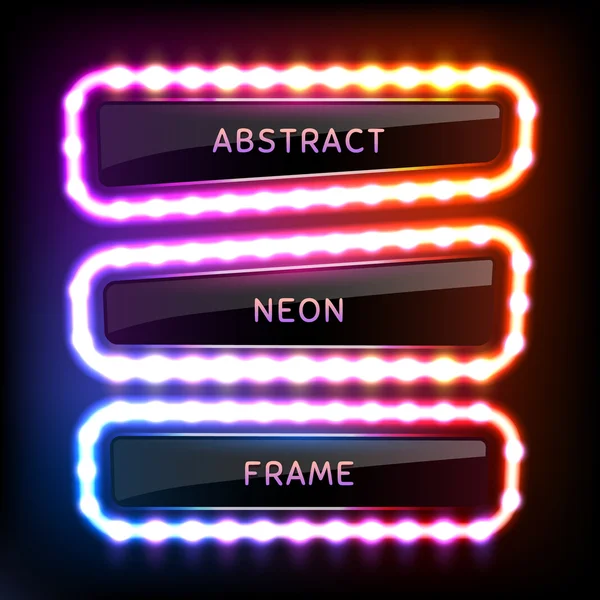 Tasarımınız için renkli koyu arka plan üzerinde ışık ampuller ile parlak neon çerçevelerle ayarla