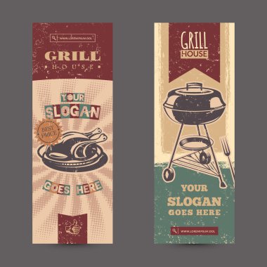 Izgara tavuk ile retro vintage afiş ile ayarla