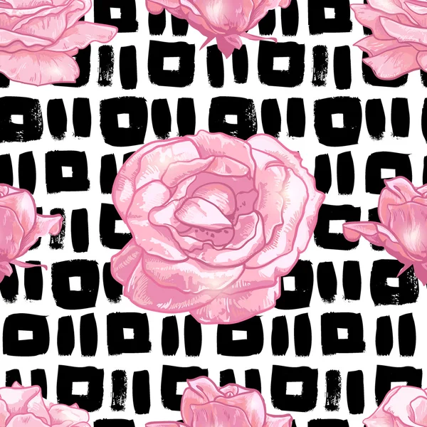 Modèle sans couture avec fond grunge et roses — Image vectorielle