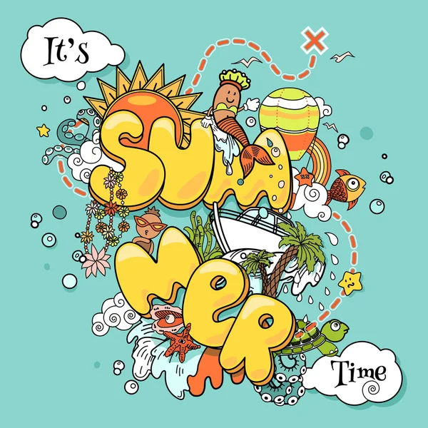 Es ist Sommerzeit. Vektor-Illustration mit Doodles auf See und Reisethema — Stockvektor