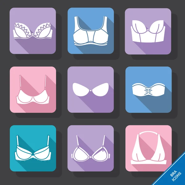 Set with icons. Bra and bustiers. Women's clothing. Vector illustration — Stock Vector