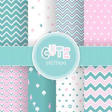Sorunsuz şirin geometrik pembe ve nane desenli ayarla