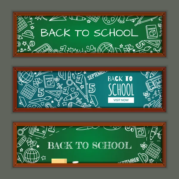 De vuelta a la escuela. Set con pancartas en el tema de la educación para el sitio web — Archivo Imágenes Vectoriales