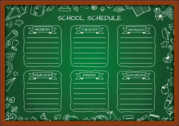 School shedule voor een week op blackboard — Stockvector