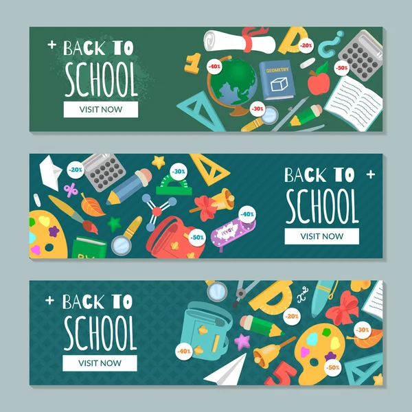 De vuelta a la escuela. Set con pancartas en el tema de la educación para el sitio web — Archivo Imágenes Vectoriales