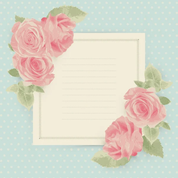 Ρετρό κάρτα με τριαντάφυλλα και τετράγωνο περίγραμμα — Διανυσματικό Αρχείο