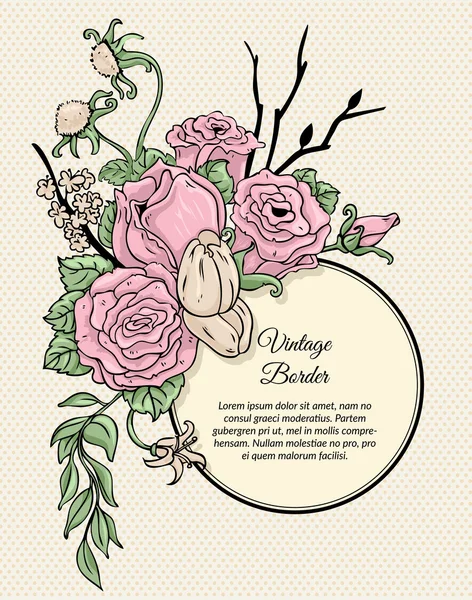 Vintage round border bouquet of flowers — Stock Vector
