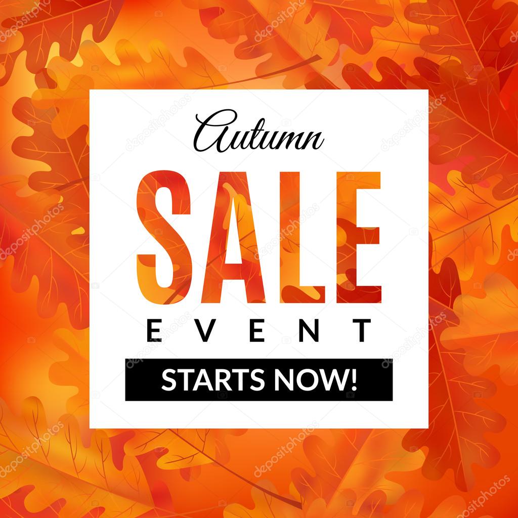 Autumn sale background with abstract background and oak leaves