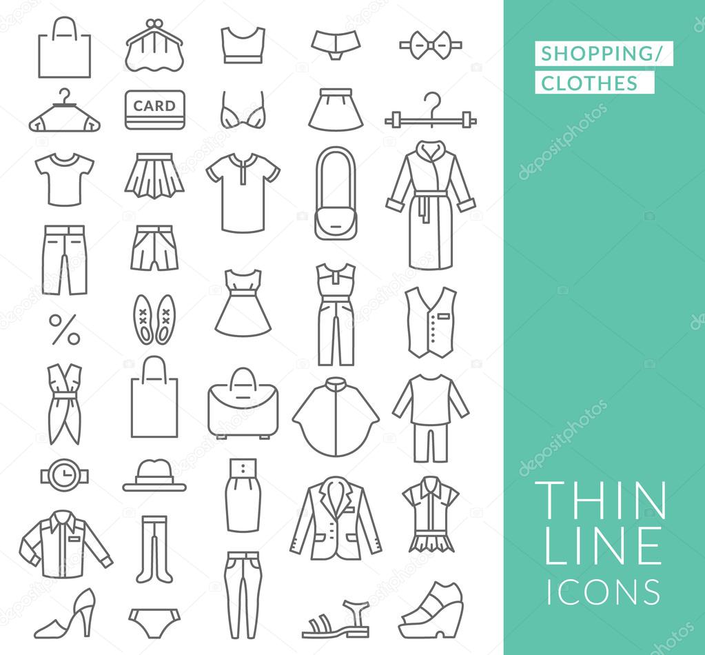 Set with thin line  icons on theme of shopping and clothes
