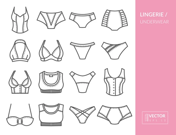 Dessous und Unterwäsche. Set mit dünnen Linien-Symbolen — Stockvektor