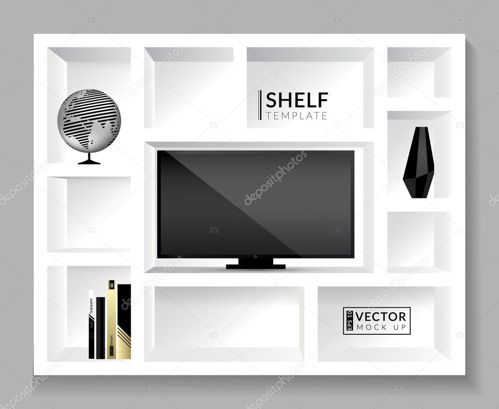 Illustration with shelf template.  Vector mock up.