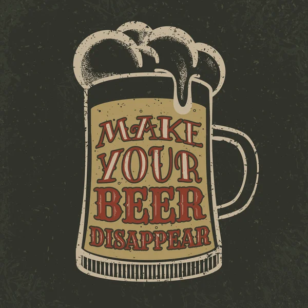 Grunge bier poster met glas en slogan — Stockvector