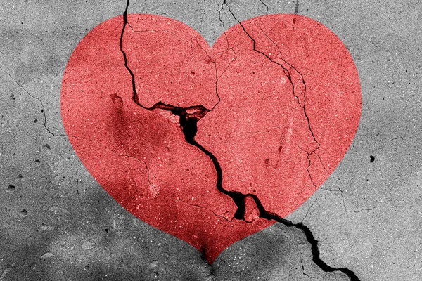 Red Heart Cracked Texture Concept Broken Heart End Love Disappointment — Stock Photo, Image