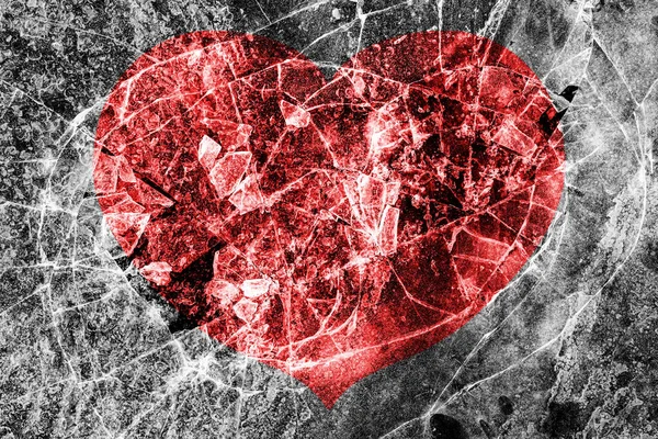 Red Heart Cracked Texture Concept Broken Heart End Love Disappointment — Stock Photo, Image