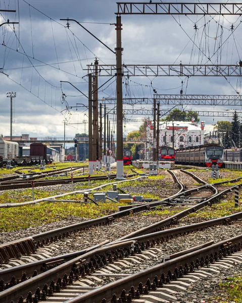 Russia Kaluga October 2020 Railroad Tracks Passenger Electric Train Freight — Stok fotoğraf