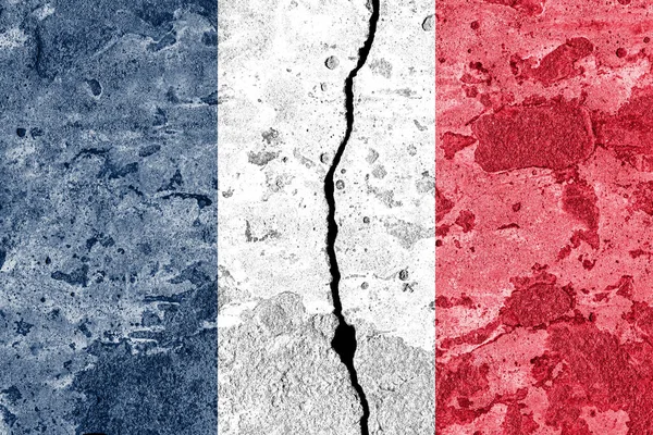 Frankrike Flagga Sprucken Betong Vägg Begreppet Kris Fallissemang Ekonomisk Kollaps — Stockfoto