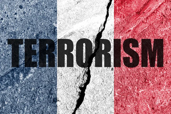 Flaga Francji Pękniętej Betonowej Ścianie Koncepcja Terroryzmu Konfliktu Islamskiego Kraju — Zdjęcie stockowe