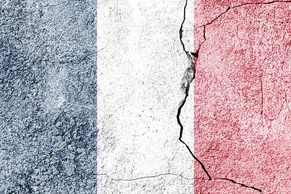 Frankrike Flagga Sprucken Betong Vägg Begreppet Kris Fallissemang Ekonomisk Kollaps — Stockfoto