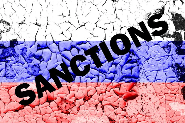Прапор Російської Федерації Зламаній Стіні Словами Sanctions Концепція Санкцій Проти — стокове фото