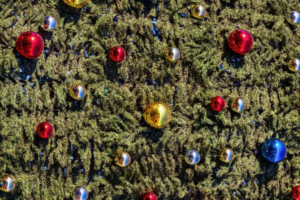 Різдвяні Іграшки Кульки Штучній Ялині Різдвяний Абстрактний Фон — стокове фото