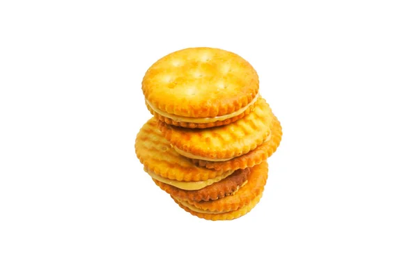 Cracker Peanut Butter Stacked Copy Space White Background — Stock Photo, Image