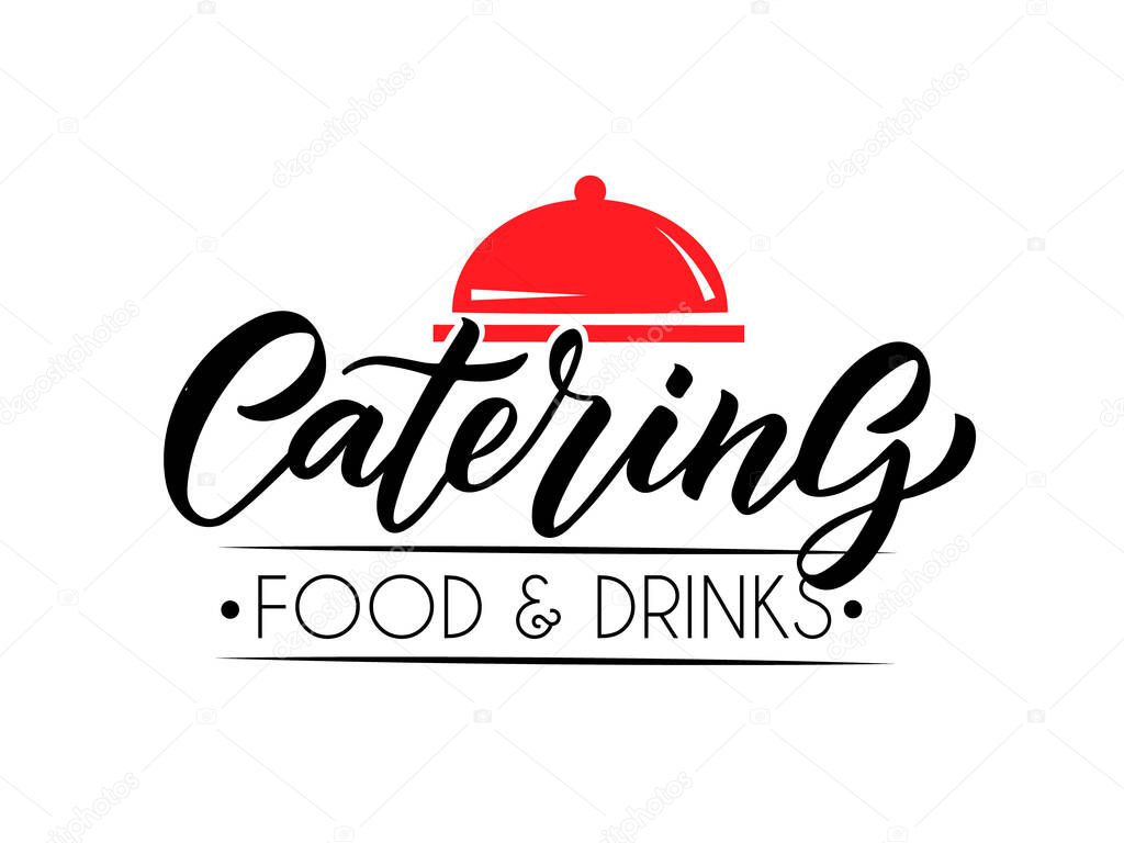 Vector template of catering, bar, cafe, bistro restaurant logo. Hand sketched logotype lettering typography. Catering outdoor events and restaurant service logo isolated on background. Vector