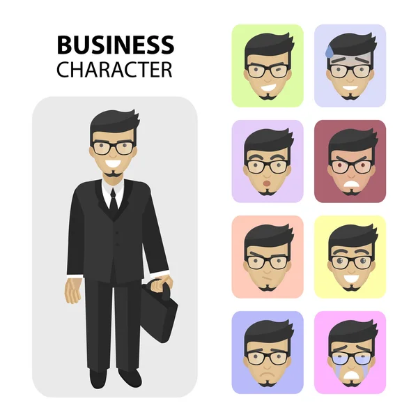 Set business different emotions faces, flat icons. — Stock Vector