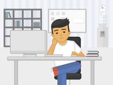 Flat illustration of sadness fatigue office worker, vector clipart