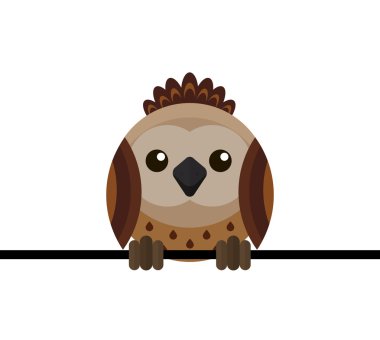 Bir dal, düz vektör çizim oturan bir şirin Kukumav