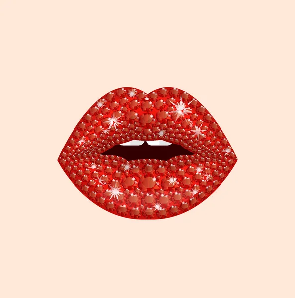 Brillante diamante de lujo labios rojos, joyas y cristal, moda y glamour, vector de ilustración — Archivo Imágenes Vectoriales