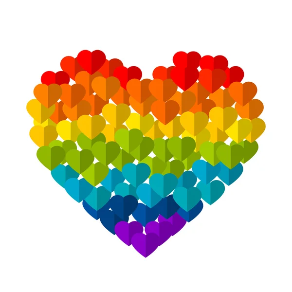 Simbol LGBT, Kebanggaan, Kebebasan hati dalam warna pelangi, kartu cinta latar belakang, seni - Stok Vektor