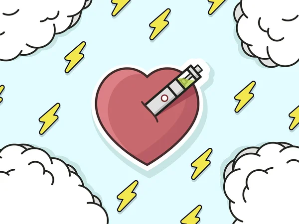Ilustração de um coração perfurado de cigarro eletrônico, amor vaping, coração vape, arte vetorial plana Ilustração De Stock