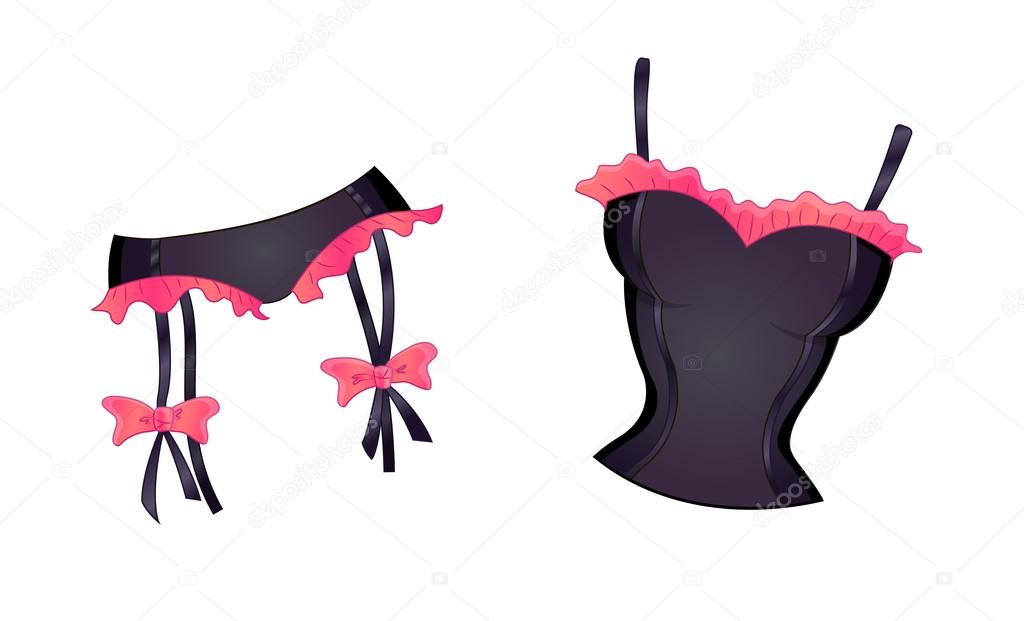 Sexy fashion female lingerie, erotic lacing corset and panty, vector illustration