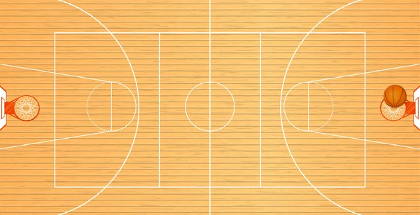 Ilustración vectorial una cancha de baloncesto, vista superior, una pelota en una canasta, área de torneos, deporte de equipo — Archivo Imágenes Vectoriales