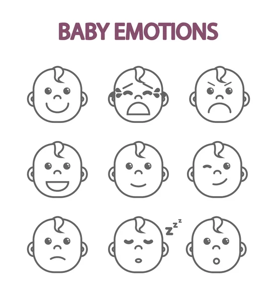 Nouveau-nés, ensemble monochrome d'émotions pour enfants, visages d'enfants, illustration vectorielle plate Vecteurs De Stock Libres De Droits