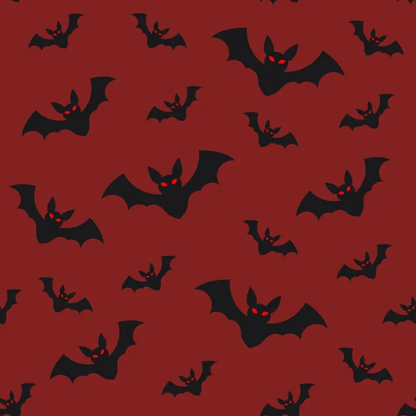Halloween sem costura padrão voando morcegos no fundo do céu vermelho, mistério horror feriado vetor plana ilustração, símbolos do Dia de Todos os Santos Vetor De Stock