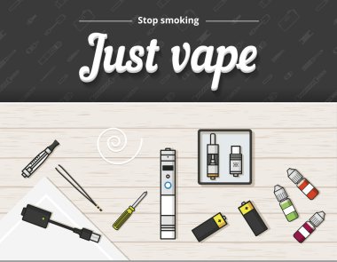 Vape vektör çizim Buharlaştırıcı ve aksesuarları