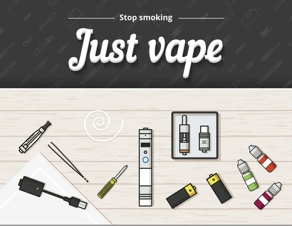 Vape vektor ilustrasi dari vaporizer dan aksesoris - Stok Vektor