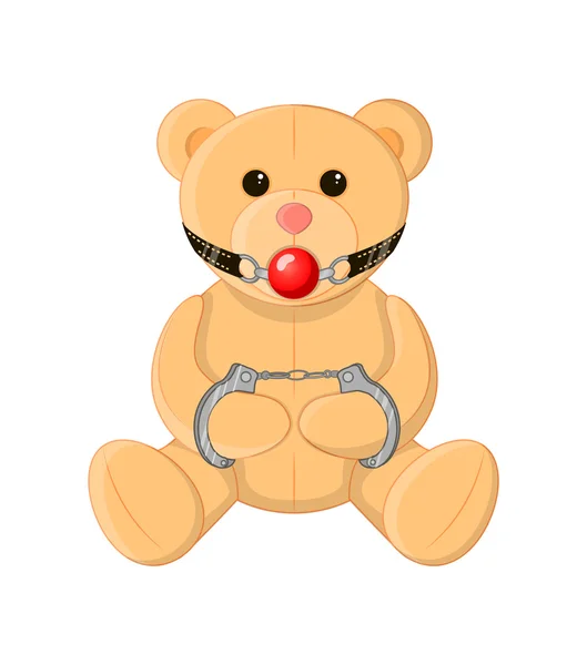 Милый медвежонок с кляпом во рту и наручниками — стоковый вектор