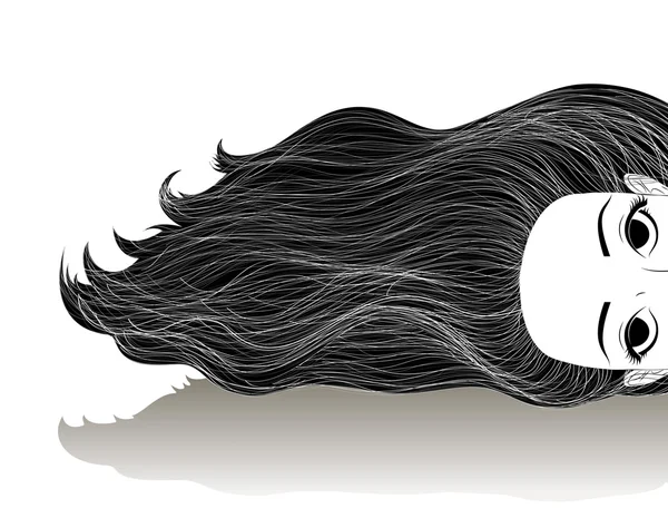 La fille aux longs cheveux noirs couchée sur le sol — Image vectorielle