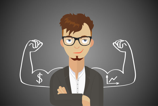 Successful businessman, financial officer, manager, flat design