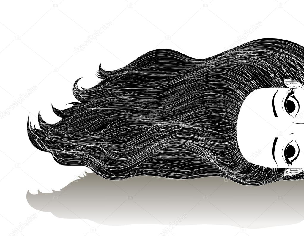 The girl with long black hair lying on the floor