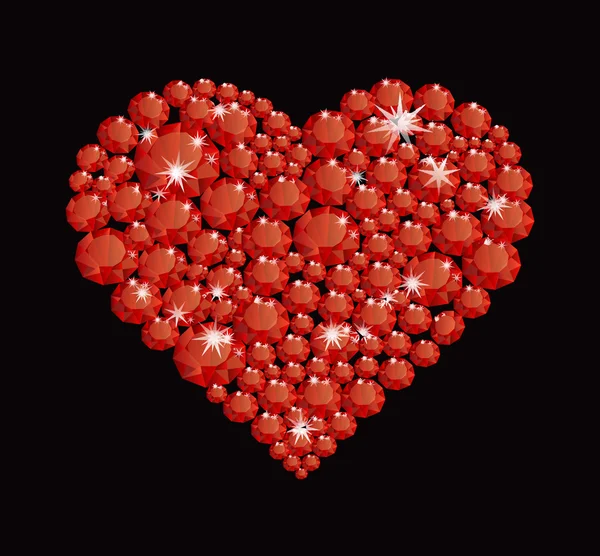 Brillante diamante de lujo corazón rojo, joya, cristal, moda, glamour — Vector de stock