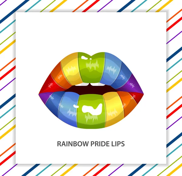 Regenboog sexy lichtend lippen, lippenstift, mond open — Stockvector