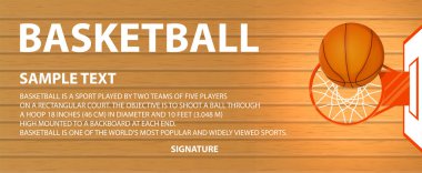 Vektör afiş, basketbol sahası, bir top sepeti