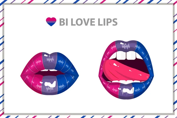 Бисексуальная любовь страсть губы набор, сияющая помада, эротический открытый рот — стоковый вектор