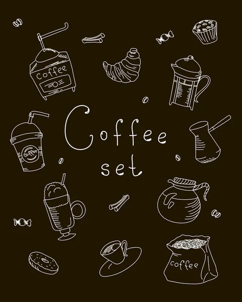 Ange freehand ritning godis bakery café kaffedrinkar doodles, vektorgrafik — Stock vektor