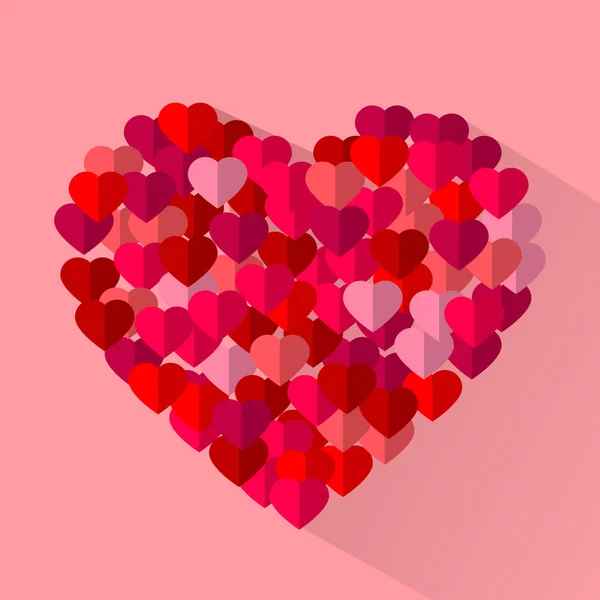 Coeurs d'amour rouge, vecteur plat rose, fond de cartes de vœux Saint-Valentin — Image vectorielle