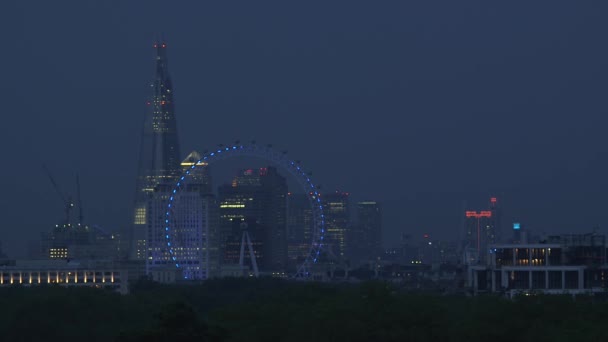 Night Time View London Eye Och Shard London Moderna Skyline — Stockvideo