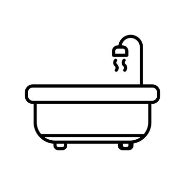 Banyo Küveti Doğrusal Vektör Simgesi Tasarımı